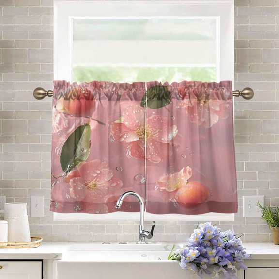 BZSMCE Set of 2 Pieces Kitchen Window Curtain Fashion Floral Water Dance Printed 27x24in/27x36in