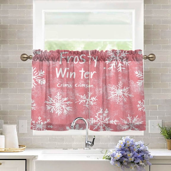 BZSMCE Set of 2 Pieces Kitchen Window Curtain Fashion Frosty Crimson Delights Printed 27x24in/27x36in
