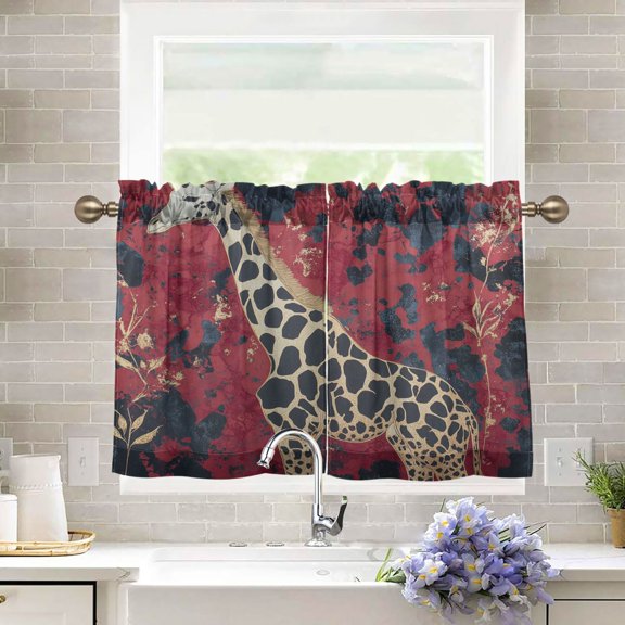 BZSMCE Set of 2 Pieces Kitchen Window Curtain Fashion Giraffe in Vibrance Printed 27x24in/27x36in