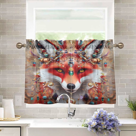 BZSMCE Set of 2 Pieces Kitchen Window Curtain Fashion Glamorous Fox Printed 27x24in/27x36in