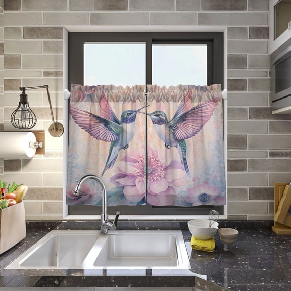 BZSMCE Set of 2 Pieces Kitchen Window Curtain Fashion Harmony Of Hummingbirds Printed 27x24in/27x36in