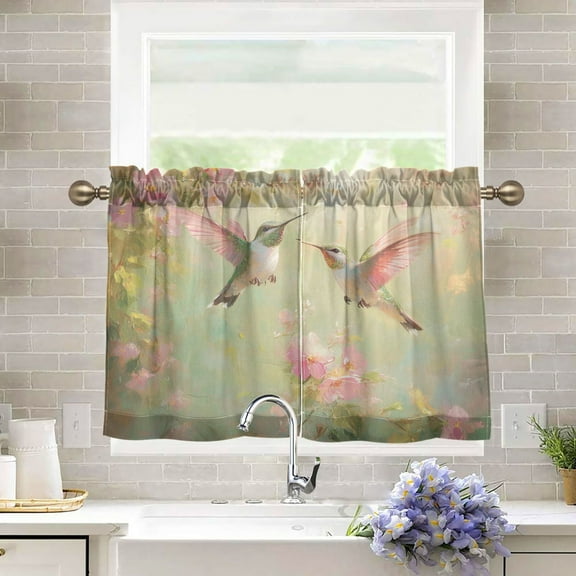 BZSMCE Set of 2 Pieces Kitchen Window Curtain Fashion Hummingbird Harmony Printed 27x24in/27x36in