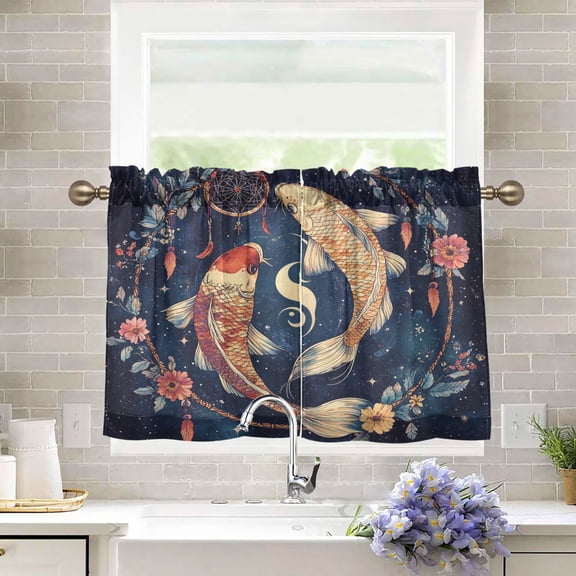 BZSMCE Set of 2 Pieces Kitchen Window Curtain Fashion Koi Dreams Printed 27x24in/27x36in