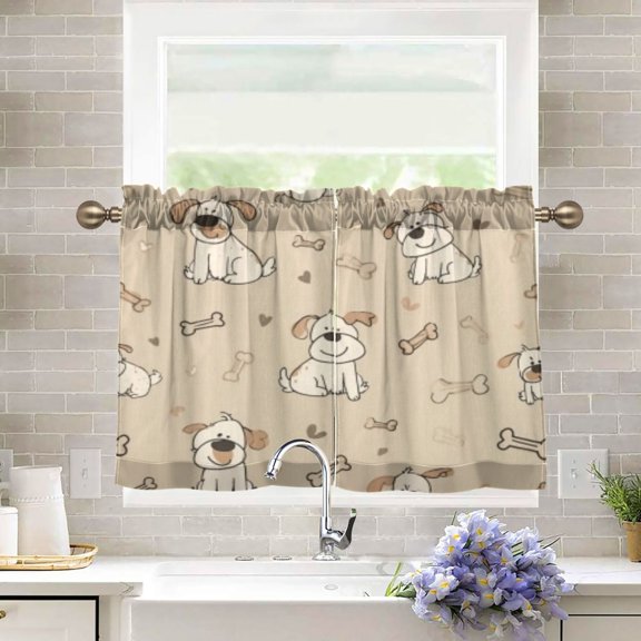 BZSMCE Set of 2 Pieces Kitchen Window Curtain Fashion Light Bulldog-bone Pattern 27x24in/27x36in