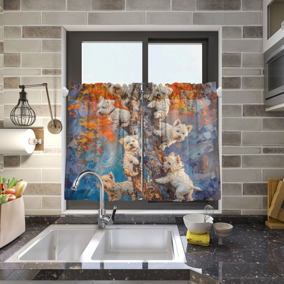 BZSMCE Set of 2 Pieces Kitchen Window Curtain Fashion Little Climbers in Autumn Printed 27x24in/27x36in