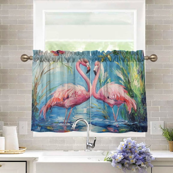 BZSMCE Set of 2 Pieces Kitchen Window Curtain Fashion Love Among The Lilies Printed 27x24in/27x36in