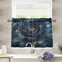 BZSMCE Set of 2 Pieces Kitchen Window Curtain Fashion Midnight Velvet Printed 27x24in/27x36in