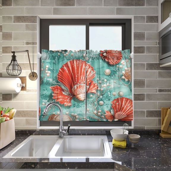 BZSMCE Set of 2 Pieces Kitchen Window Curtain Fashion Nautical Dance Printed 27x24in/27x36in