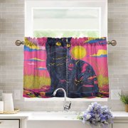 BZSMCE Set of 2 Pieces Kitchen Window Curtain Fashion Neon Dreams Printed 27x24in/27x36in