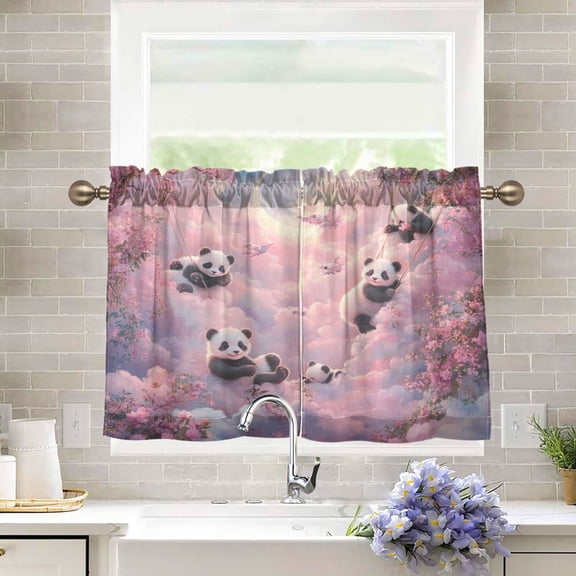 BZSMCE Set of 2 Pieces Kitchen Window Curtain Fashion Panda Playground Printed 27x24in/27x36in