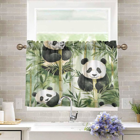 BZSMCE Set of 2 Pieces Kitchen Window Curtain Fashion Pandas Among Bamboo Bliss Printed 27x24in/27x36in