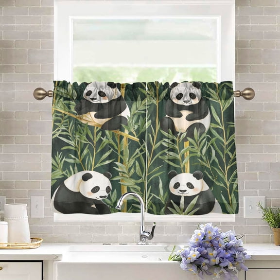 BZSMCE Set of 2 Pieces Kitchen Window Curtain Fashion Pandas in Lush Green Forest Printed 27x24in/27x36in