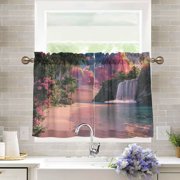 BZSMCE Set of 2 Pieces Kitchen Window Curtain Fashion Paradise Falls Printed 27x24in/27x36in
