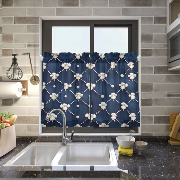 BZSMCE Set of 2 Pieces Kitchen Window Curtain Fashion Pearl Elegance Printed 27x24in/27x36in