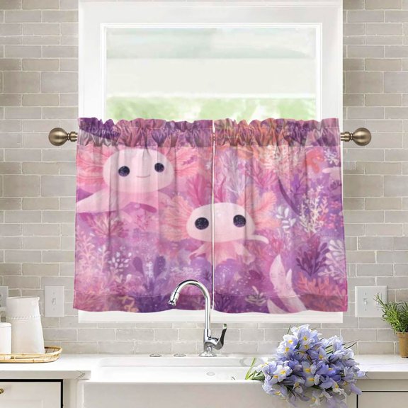 BZSMCE Set of 2 Pieces Kitchen Window Curtain Fashion Pink Fish Purple Reef Pattern 27x24in/27x36in