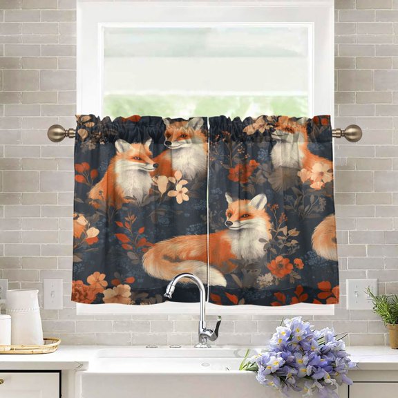 BZSMCE Set of 2 Pieces Kitchen Window Curtain Fashion Playful Foxes Printed 27x24in/27x36in