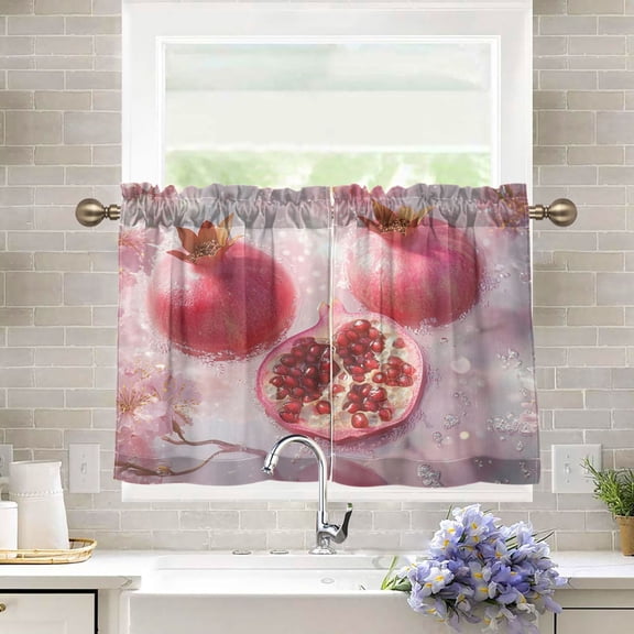 BZSMCE Set of 2 Pieces Kitchen Window Curtain Fashion Pomegranate Dreams Printed 27x24in/27x36in