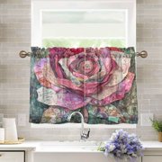 BZSMCE Set of 2 Pieces Kitchen Window Curtain Fashion Radiant Bloom Printed 27x24in/27x36in
