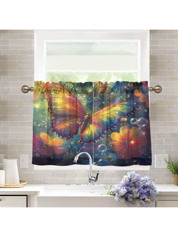 Set of 2 Pieces Kitchen Window Curtain Fashion Radiant Reflections Printed 27x24in/27x36in