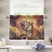 BZSMCE Set of 2 Pieces Kitchen Window Curtain Fashion Radiant Roar Printed 27x24in/27x36in