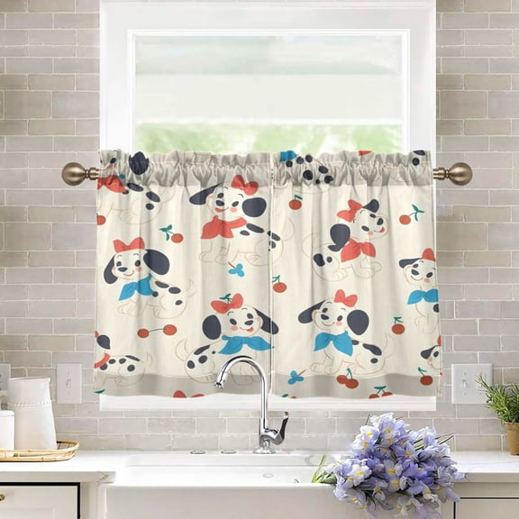 BZSMCE Set of 2 Pieces Kitchen Window Curtain Fashion Red Bow Dalmatian Pattern 27x24in/27x36in