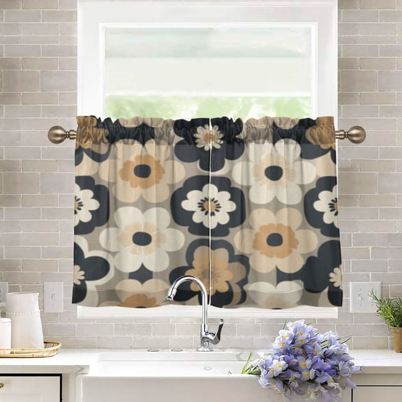 BZSMCE Set of 2 Pieces Kitchen Window Curtain Fashion Retro Floral Color Fusion Pattern 27x24in/27x36in