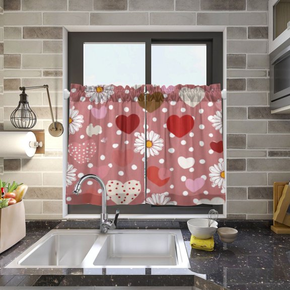 BZSMCE Set of 2 Pieces Kitchen Window Curtain Fashion Ruby Heart - Floral Medley Pattern 27x24in/27x36in