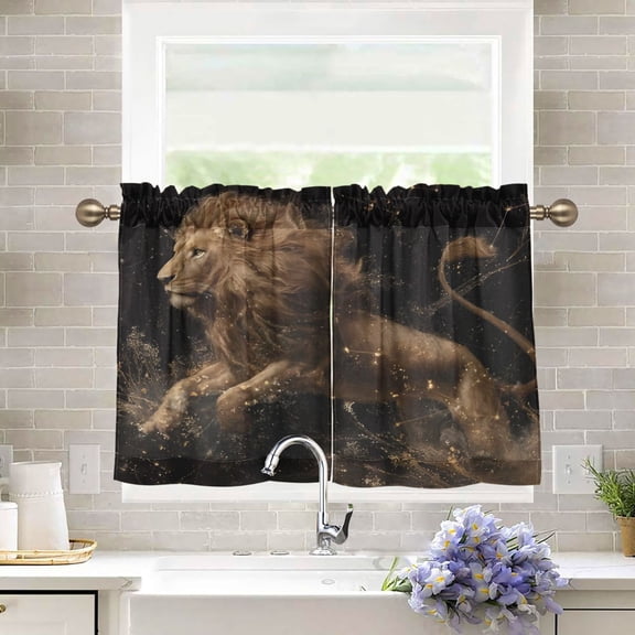 BZSMCE Set of 2 Pieces Kitchen Window Curtain Fashion Shadow Lion Pattern 27x24in/27x36in