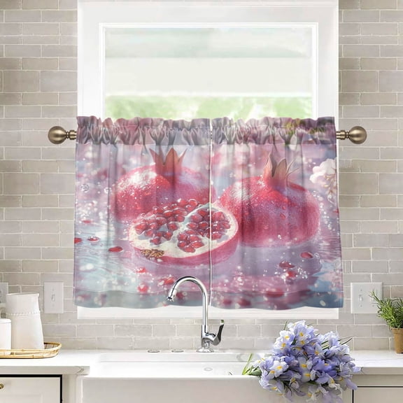 BZSMCE Set of 2 Pieces Kitchen Window Curtain Fashion Sparkling Pomegranate Dreams Printed 27x24in/27x36in
