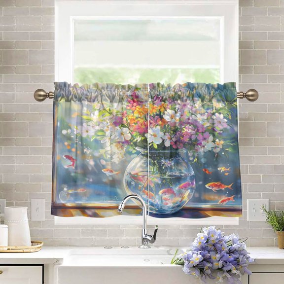 BZSMCE Set of 2 Pieces Kitchen Window Curtain Fashion Sunlit Aquatic Haven Printed 27x24in/27x36in