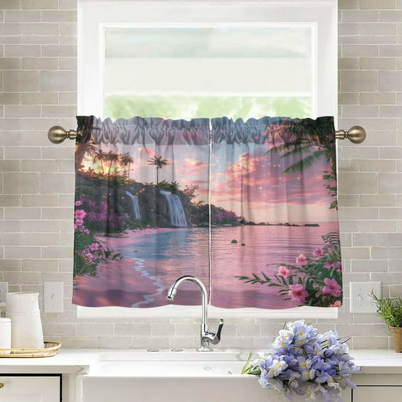BZSMCE Set of 2 Pieces Kitchen Window Curtain Fashion Sunset Serenity Printed 27x24in/27x36in