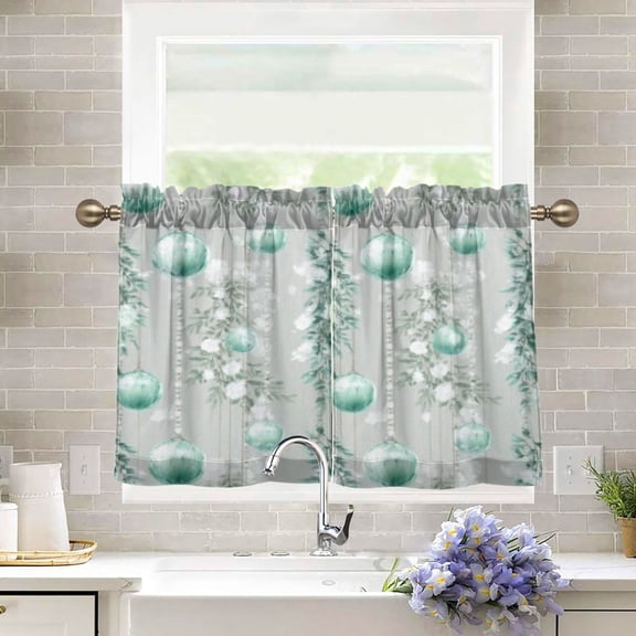 BZSMCE Set of 2 Pieces Kitchen Window Curtain Fashion Teal Ornament Pattern 27x24in/27x36in