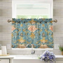BZSMCE Set of 2 Pieces Kitchen Window Curtain Fashion Timeless Beauty: Floral Damask Printed 27x24in/27x36in