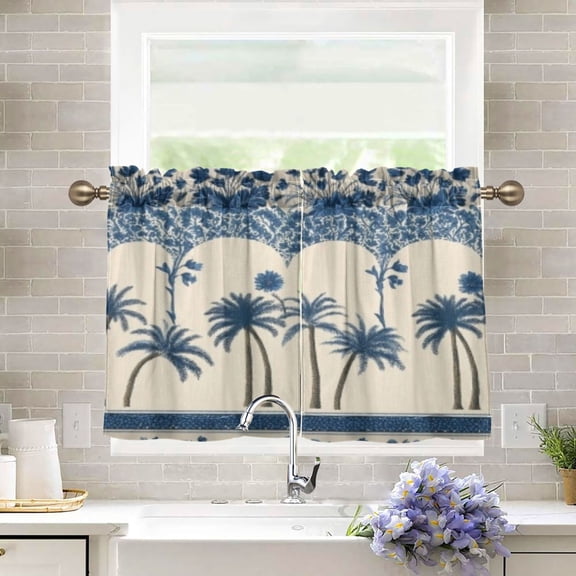 BZSMCE Set of 2 Pieces Kitchen Window Curtain Fashion Tree Tropical Pattern 27x24in/27x36in