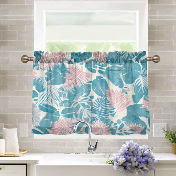 BZSMCE Set of 2 Pieces Kitchen Window Curtain Fashion Tropical Whispers Printed 27x24in/27x36in