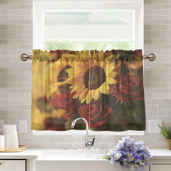 BZSMCE Set of 2 Pieces Kitchen Window Curtain Fashion Twilight Reflections Printed 27x24in/27x36in