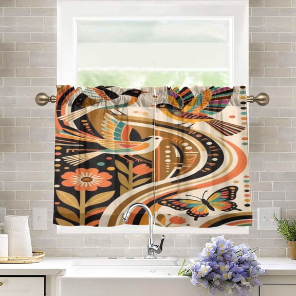 BZSMCE Set of 2 Pieces Kitchen Window Curtain Fashion Vibrant Birds Pattern 27x24in/27x36in