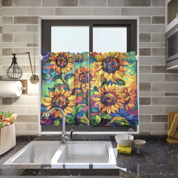 BZSMCE Set of 2 Pieces Kitchen Window Curtain Fashion Vibrant Sunflowers in Bloom Printed 27x24in/27x36in
