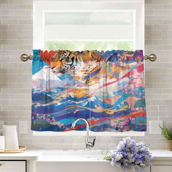 BZSMCE Set of 2 Pieces Kitchen Window Curtain Fashion Vibrant Tige Pattern 27x24in/27x36in