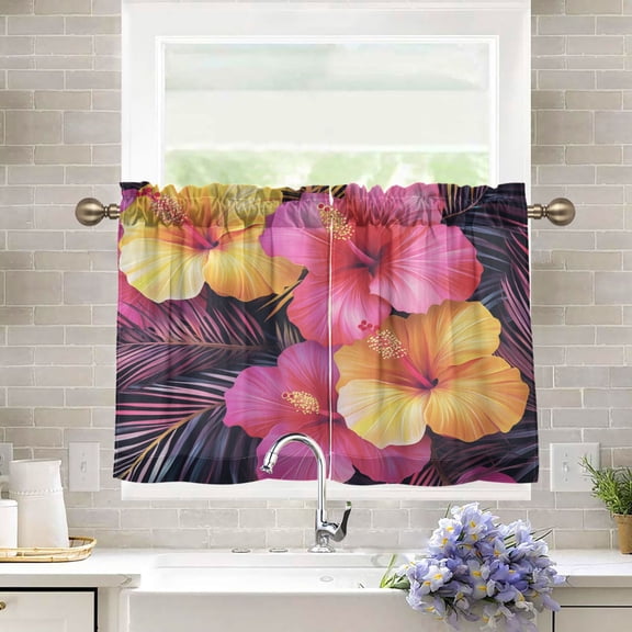 BZSMCE Set of 2 Pieces Kitchen Window Curtain Fashion Vibrant Tropics Printed 27x24in/27x36in