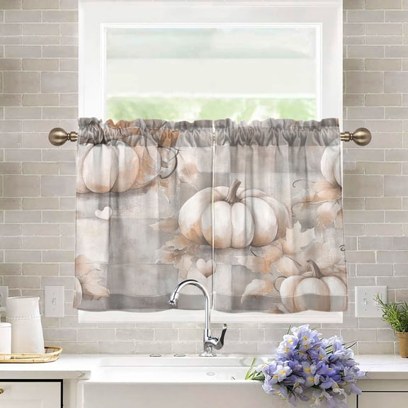 BZSMCE Set of 2 Pieces Kitchen Window Curtain Fashion Whimsical Gray Pumpkins Printed 27x24in/27x36in