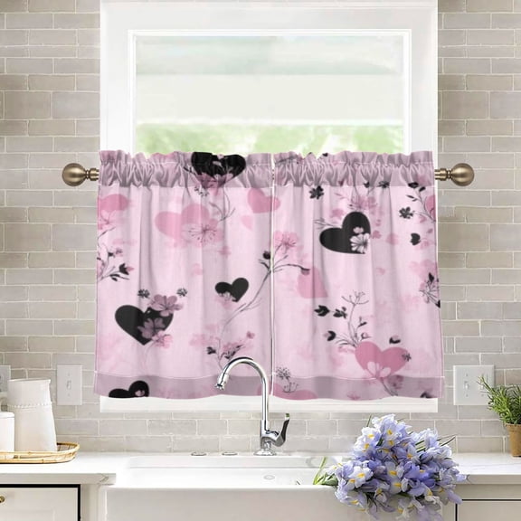 BZSMCE Set of 2 Pieces Kitchen Window Curtain Fashion Whimsical Heart Blossom Mosaic Pattern 27x24in/27x36in