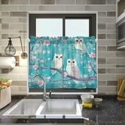 BZSMCE Set of 2 Pieces Kitchen Window Curtain Fashion Whimsical Owls in Spring Printed 27x24in/27x36in