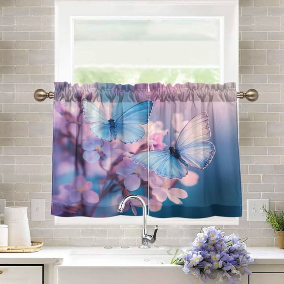 BZSMCE Set of 2 Pieces Kitchen Window Curtain Fashion Whispers Of Sprin Printed 27x24in/27x36in