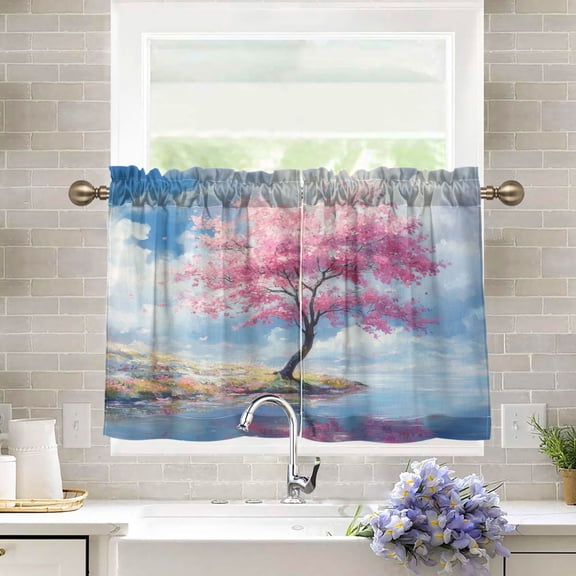 BZSMCE Set of 2 Pieces Kitchen Window Curtain Fashion Whispers Of Spring Printed 27x24in/27x36in