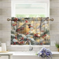 BZSMCE Set of 2 Pieces Kitchen Window Curtain Fashion Winter Cardinal Printed 27x24in/27x36in
