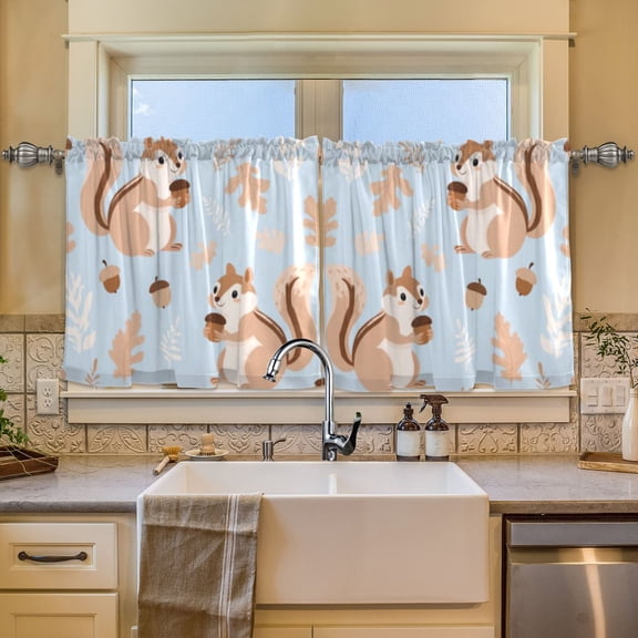 BZSMCE Set of 2 Pieces Window Curtains In Acorn Squirrel Pattern 57x24in/57x36in