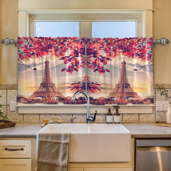 BZSMCE Set of 2 Pieces Window Curtains In Autumn Arches Of Paris Pattern 57x24in/57x36in