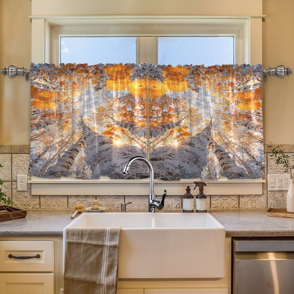 BZSMCE Set of 2 Pieces Window Curtains In Autumn Snowy Forest Pattern 57x24in/57x36in