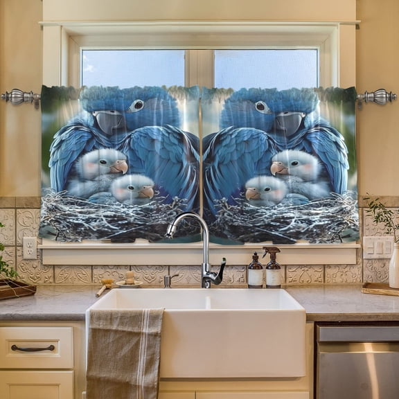 BZSMCE Set of 2 Pieces Window Curtains In Azure Parrot Family Nest Pattern 57x24in/57x36in